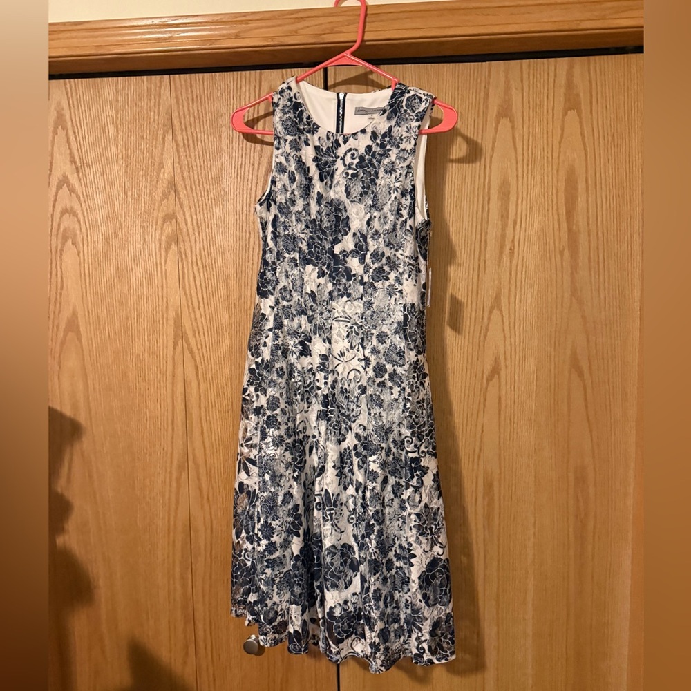 Danny & Nicole White and Blue Floral Dress